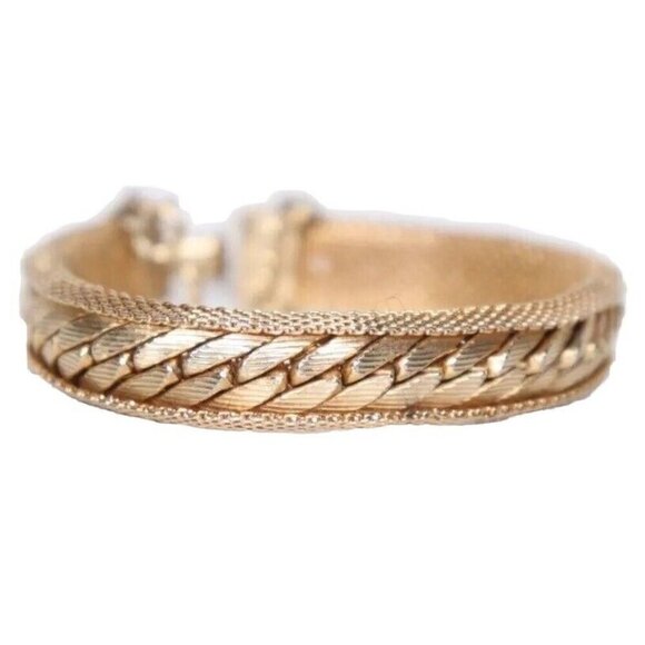Vintage Fashion Jewelry Gold-Tone Chain Bracelet Woven Mesh Chain Bangle Cuff - Picture 4 of 8
